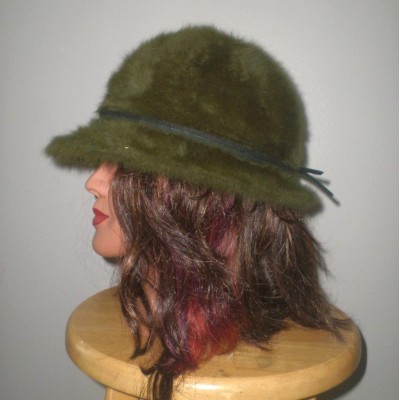 BOUTIQUE women’s fuzzy bucket hat darkgreen cap Angora funky throwback moss fur  eb-27746443